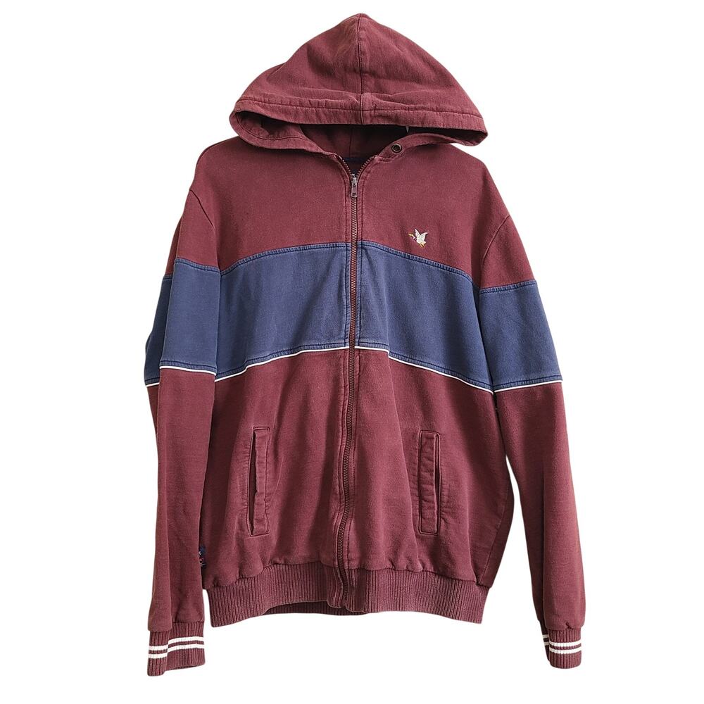 Chevignon Retro Duck Hooded Sweatshirt Mens XL Y2K Color Block Rib Knit Cuff